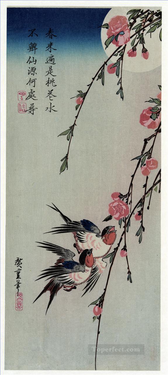moon swallows and peach blossoms Utagawa Hiroshige Ukiyoe Oil Paintings